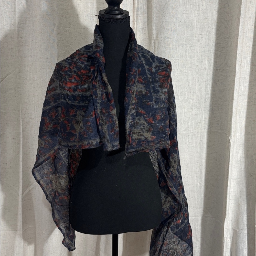 Versatile Navy & Red Patterned Women’s Scarf - Picture 2 of 4